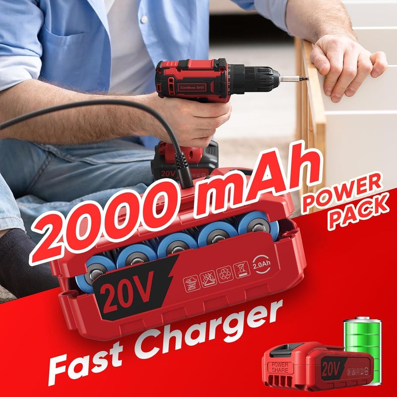 VIWKO Cordless Drill Set, 20V Power Drill with Power Pack 2.0Ah and Charger, 3/8-Inch Keyless Chuck Electricdrill, 25+1 Torque, 42pcs Drilldriver Bits/Screws for DIY Projects (Red) - Image 3